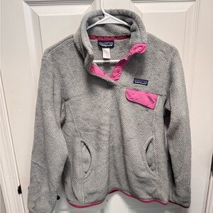 Patagonia Gray and Pink Fleece Pullover